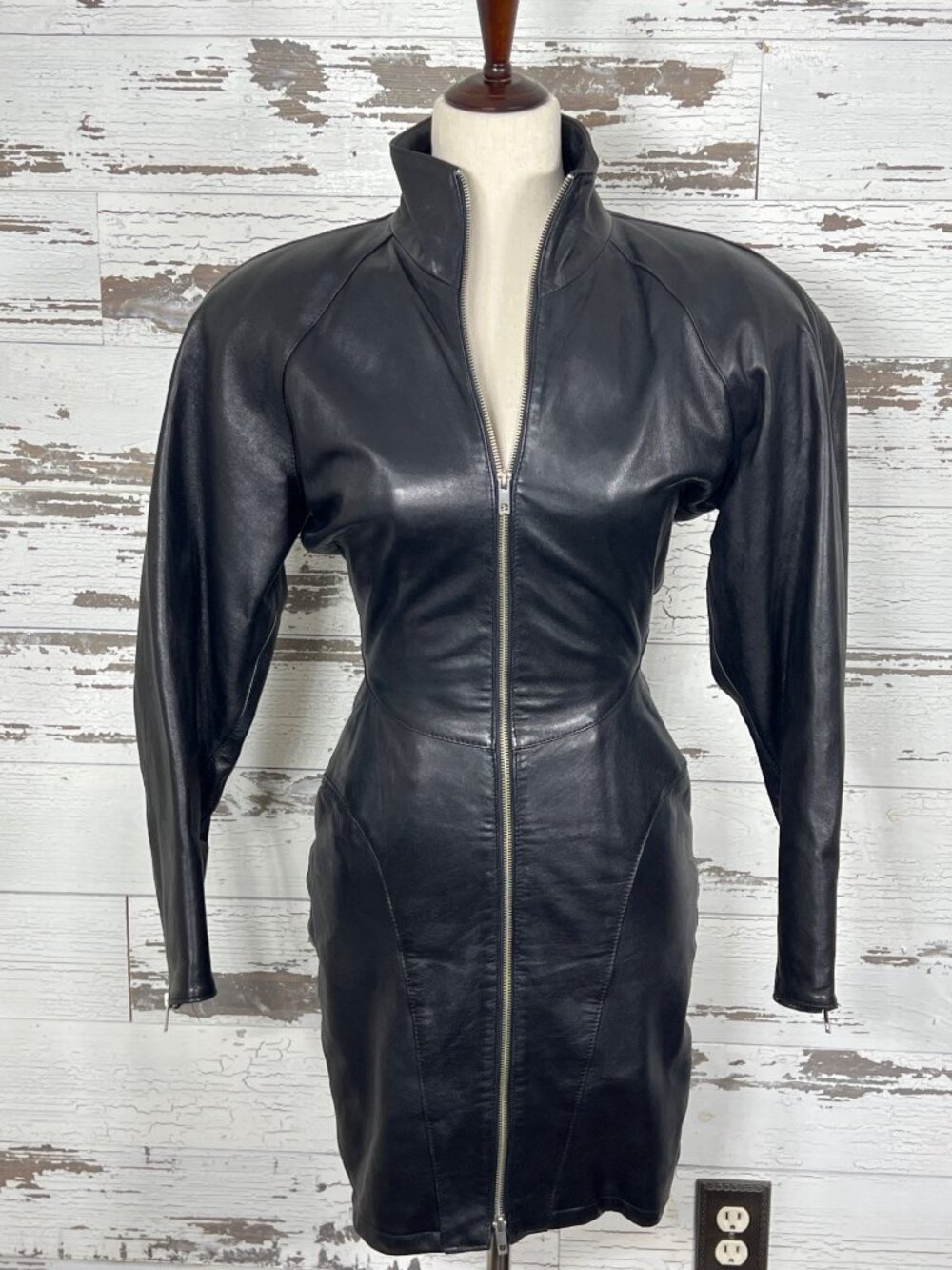 VINTAGE MICHAEL HOBAN NORTH BEACH LEATHER Mini Dress Black Sz XS EUC